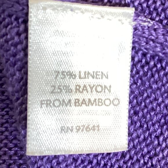 J Jill Longline Short Sleeve V-Neck Cardigan Sz M Purple Linen Rayon Bamboo 276H - Picture 8 of 9